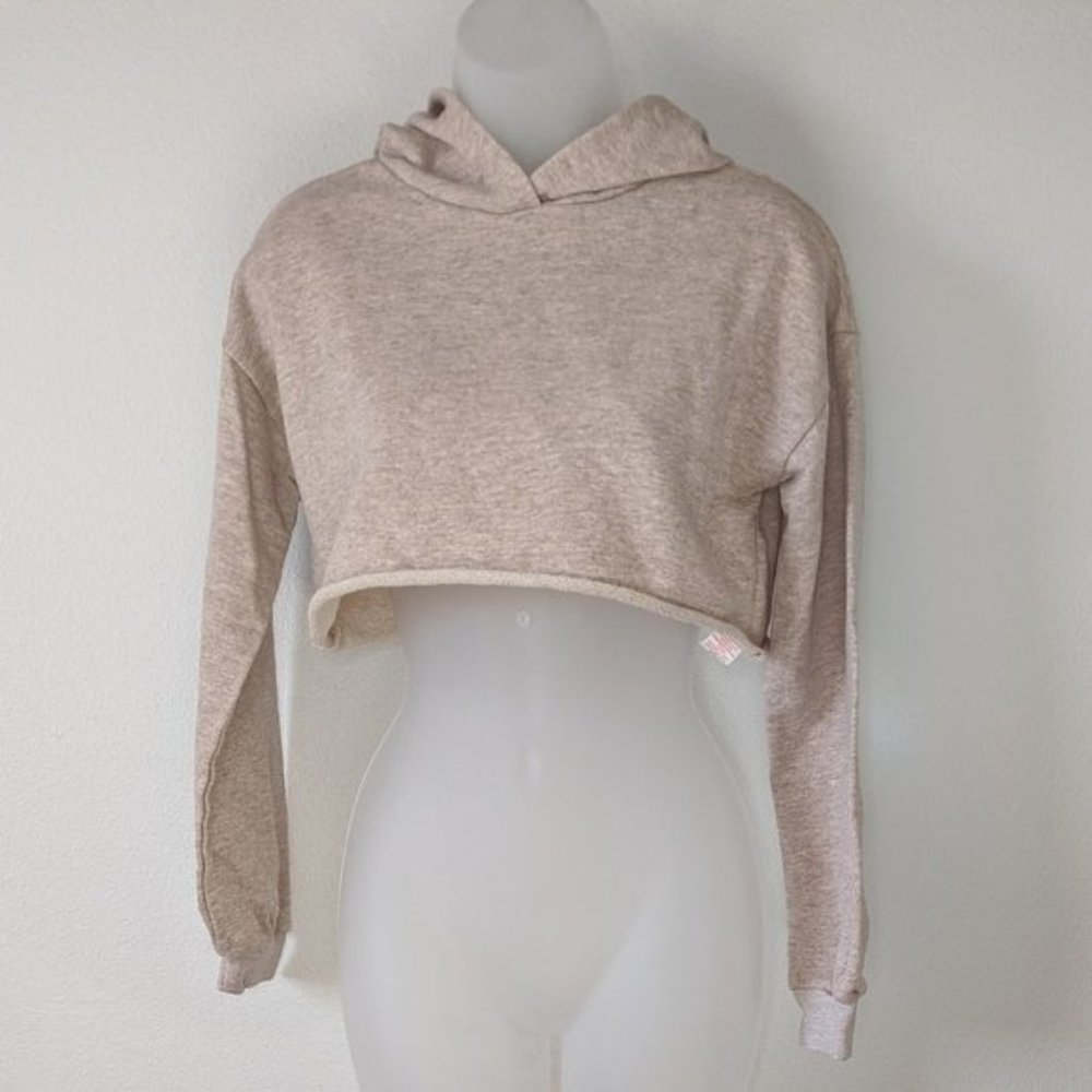 Boohoo Oatmeal Tan Cropped Hoodie Size 4